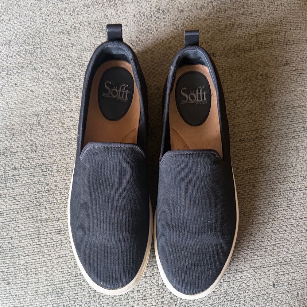 Sofft Women's Black Canvas w leather accent Slip-On Flats